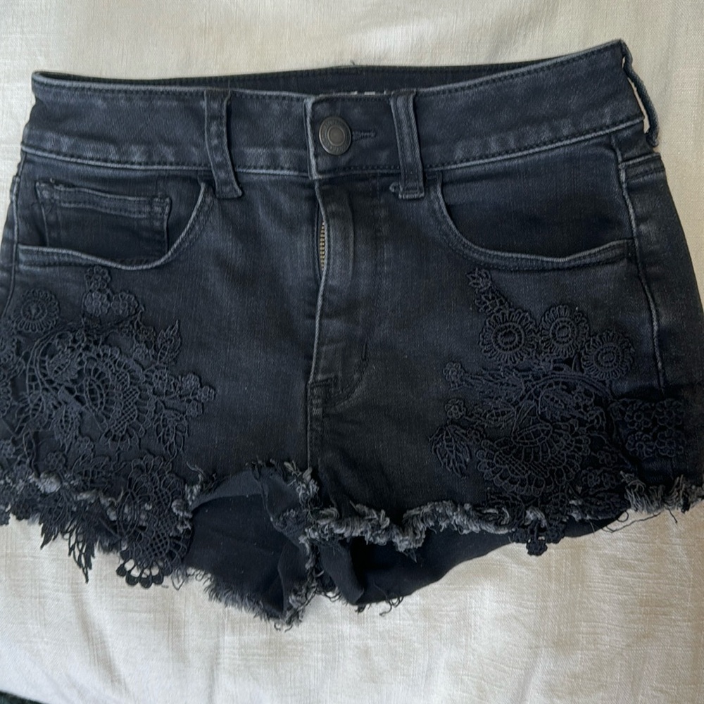 American Eagle High Rise shortie shorts with embroidery front